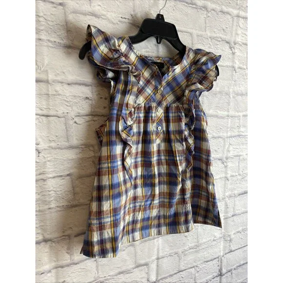 J. Crew Women’s Casual Preppy Ruffle Top Plaid Sleeveless Blouse Size 00 - Picture 4 of 8